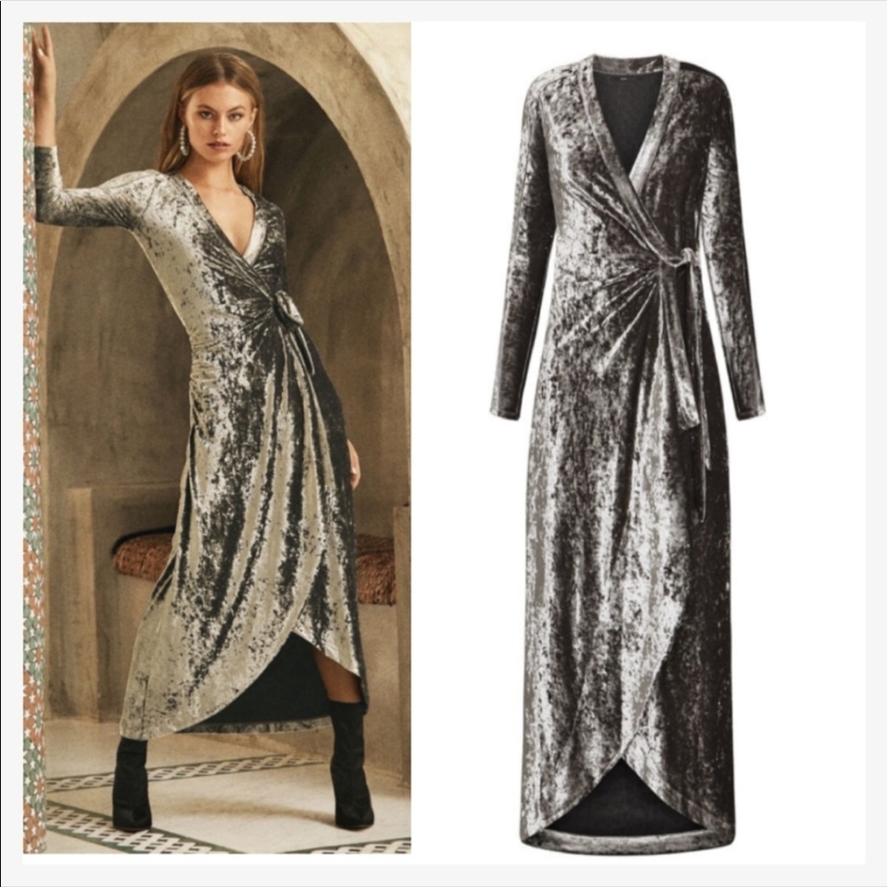 BCBG Maxazria silver velvet party dress XS